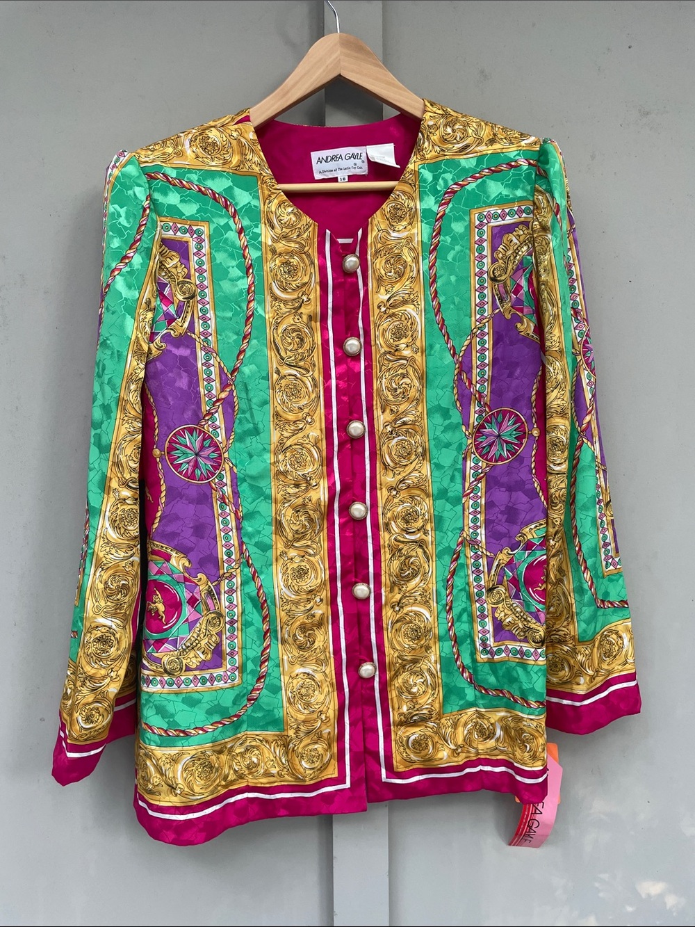 Vintage Leslie Fay/ Andrea Gayle Fuchsia, Green & Purple Tunic Shirt. Size 18